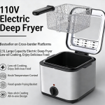 110V Electric Deep Fryer, Multifunctional Kitchen Small Appliance for Home Use | Perfect for Skewers, French Fries & Chicken Chops