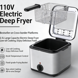 110V Electric Deep Fryer, Multifunctional Kitchen Small Appliance for Home Use | Perfect for Skewers, French Fries & Chicken Chops