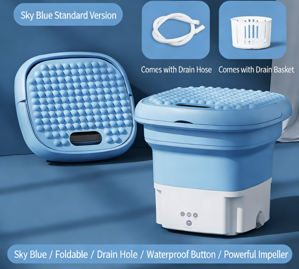 110V Foldable Washing Machine, Portable Mini Automatic Washer with Spin Dry Function, for Travel & Business Trips