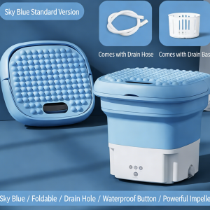 110V Foldable Washing Machine, Portable Mini Automatic Washer with Spin Dry Function, for Travel & Business Trips