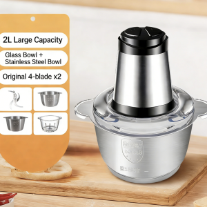 110V Electric Meat Grinder, Stainless Steel Dual-Blade Mini Kitchen Appliance for Mincing Meat/Garlic/Seasonings