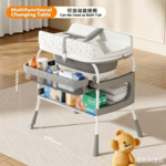 2-in-1 Multifunctional Baby Care Station, Mobile Diaper Changing Table with Bathtub for Newborn Massage & Body Touch