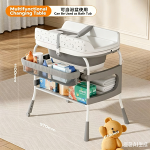 2-in-1 Multifunctional Baby Care Station, Mobile Diaper Changing Table with Bathtub for Newborn Massage & Body Touch